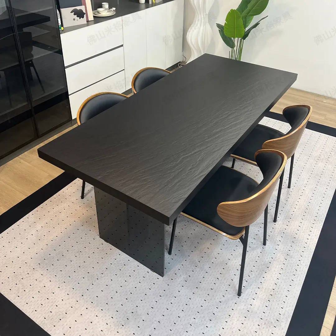 陨石黑岩板餐桌长方形亚克力
