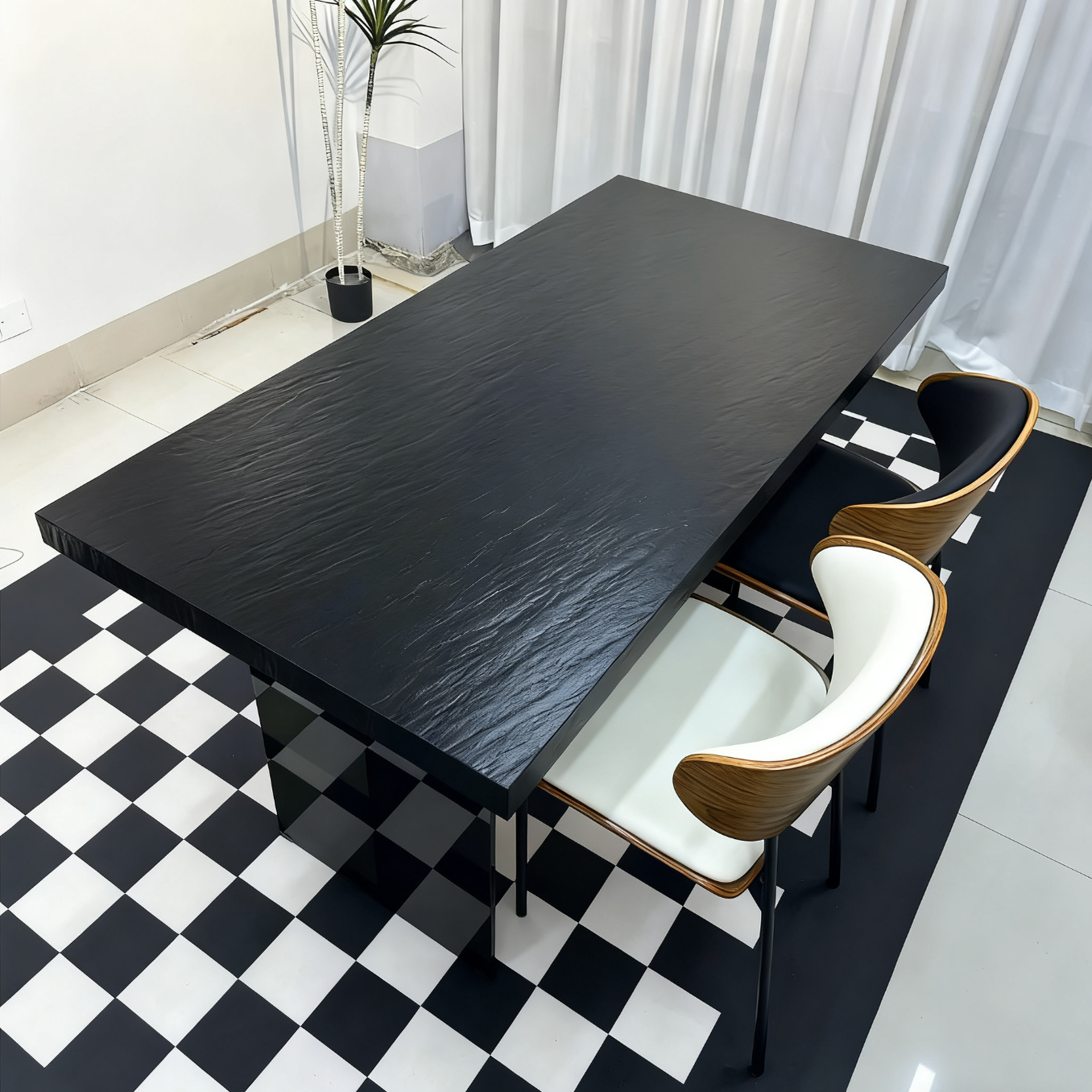 陨石黑岩板餐桌长方形亚克力设计师款小户型高级感悬浮饭桌