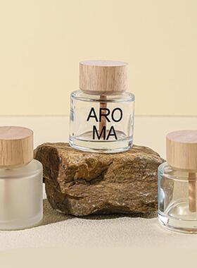 橡木质盖香薰玻璃透明精油分装置物空瓶庄园家居简约持久扩香摆件