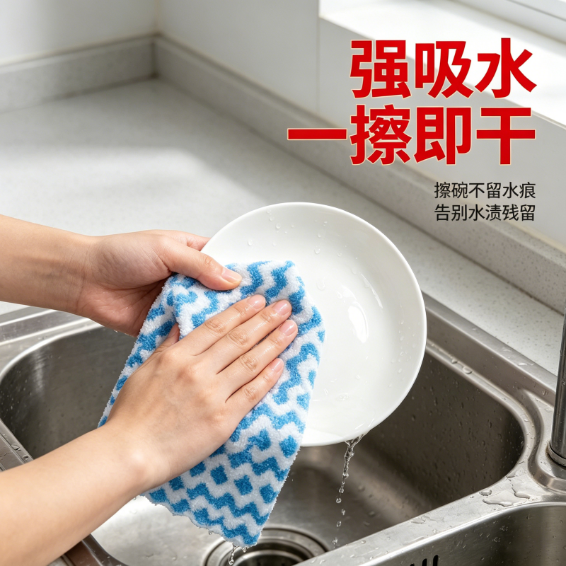 珊瑚绒抹布强吸水一擦即干厨房清洁布加厚去油洗碗布家用