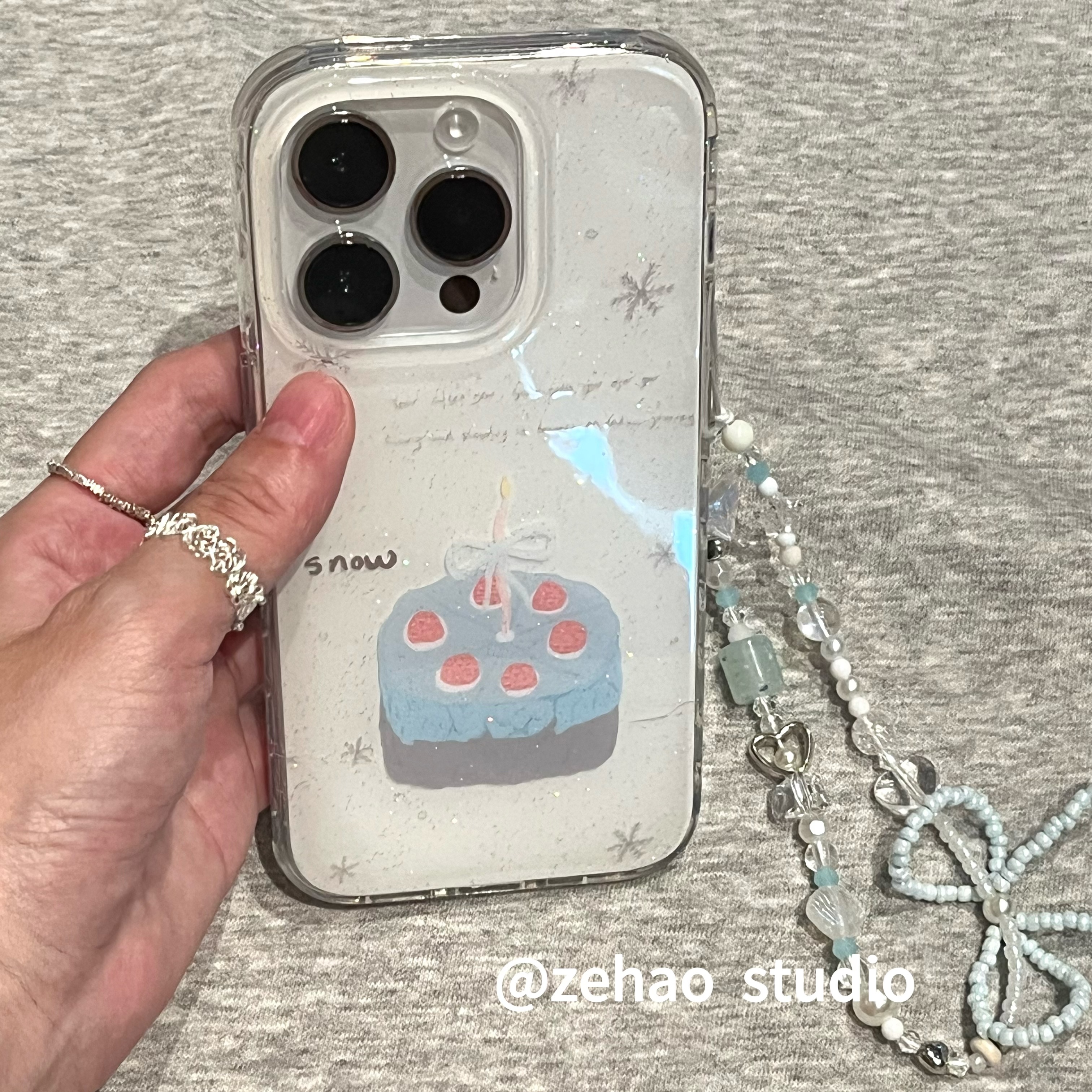 ZEHAO*ins简约细闪草莓蛋糕双层印花韩系14适用iphone16promax苹果16pro手机壳苹果16/13软15Promax保护套1女