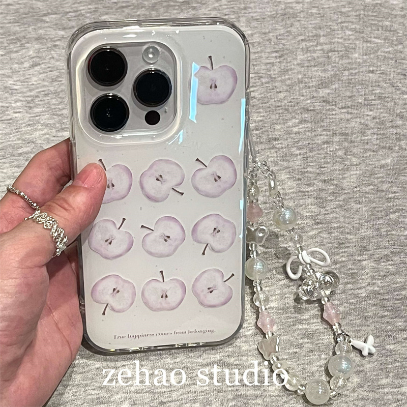ZEHAO*ins清新简约淡紫色苹果双层印花韩系14适用iphone16promax苹果16pro手机壳苹果16/13软15Promax保护套1