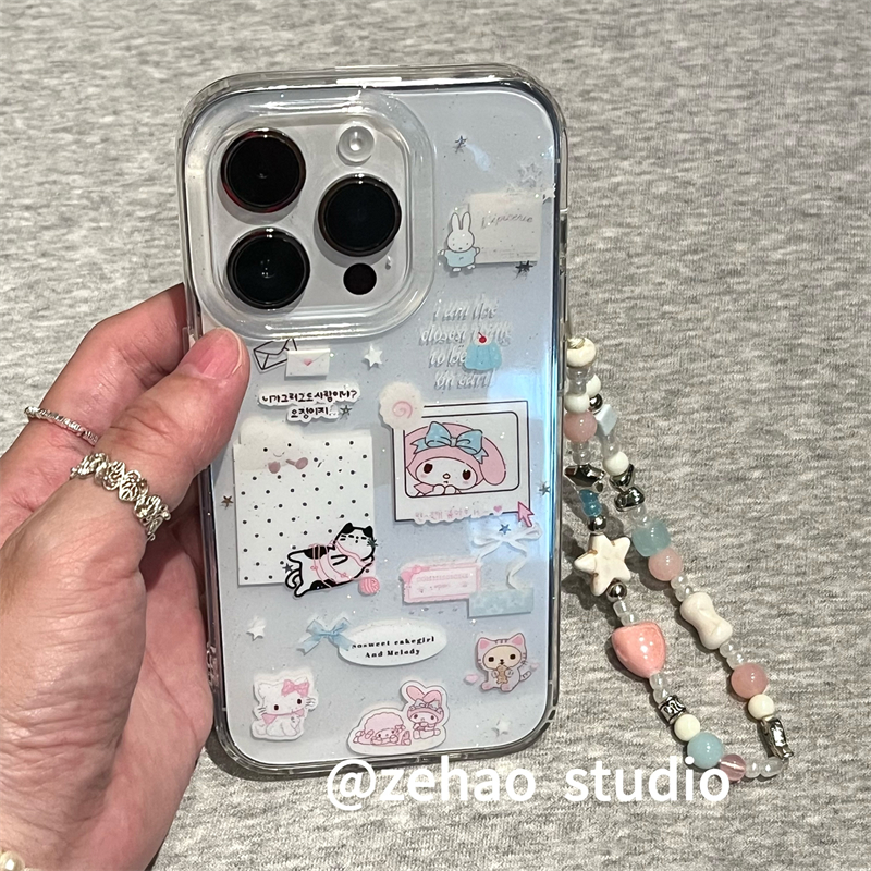 ZEHAO*ins细闪透明美乐蒂标签双层印花韩系14适用iphone16promax苹果16pro手机壳苹果16/13软15Promax保护套1