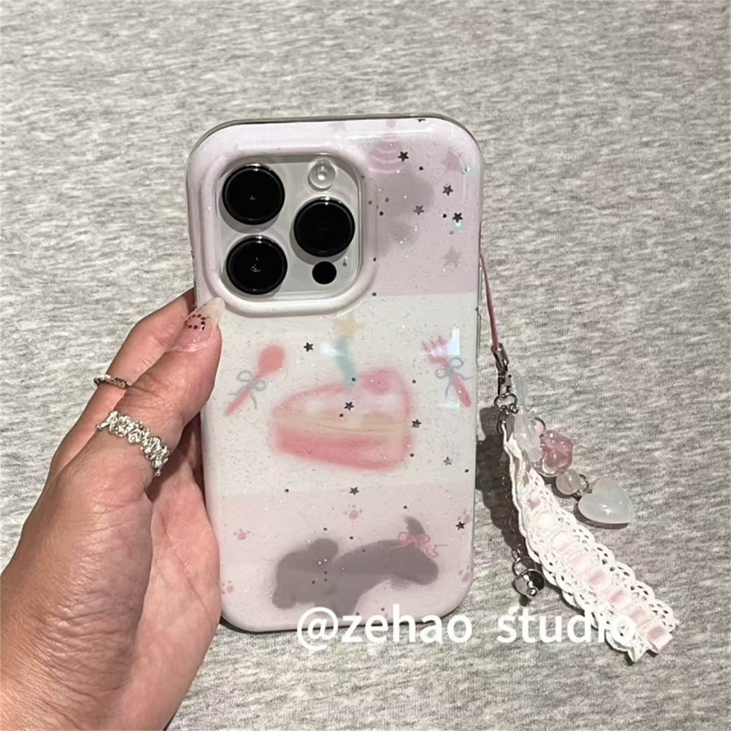 ZEHAO*ins风粉梦幻蛋糕小狗双层印花韩系16Pro适用iphone17Promax苹果16pro手机壳15/14软16Promax保护套女16