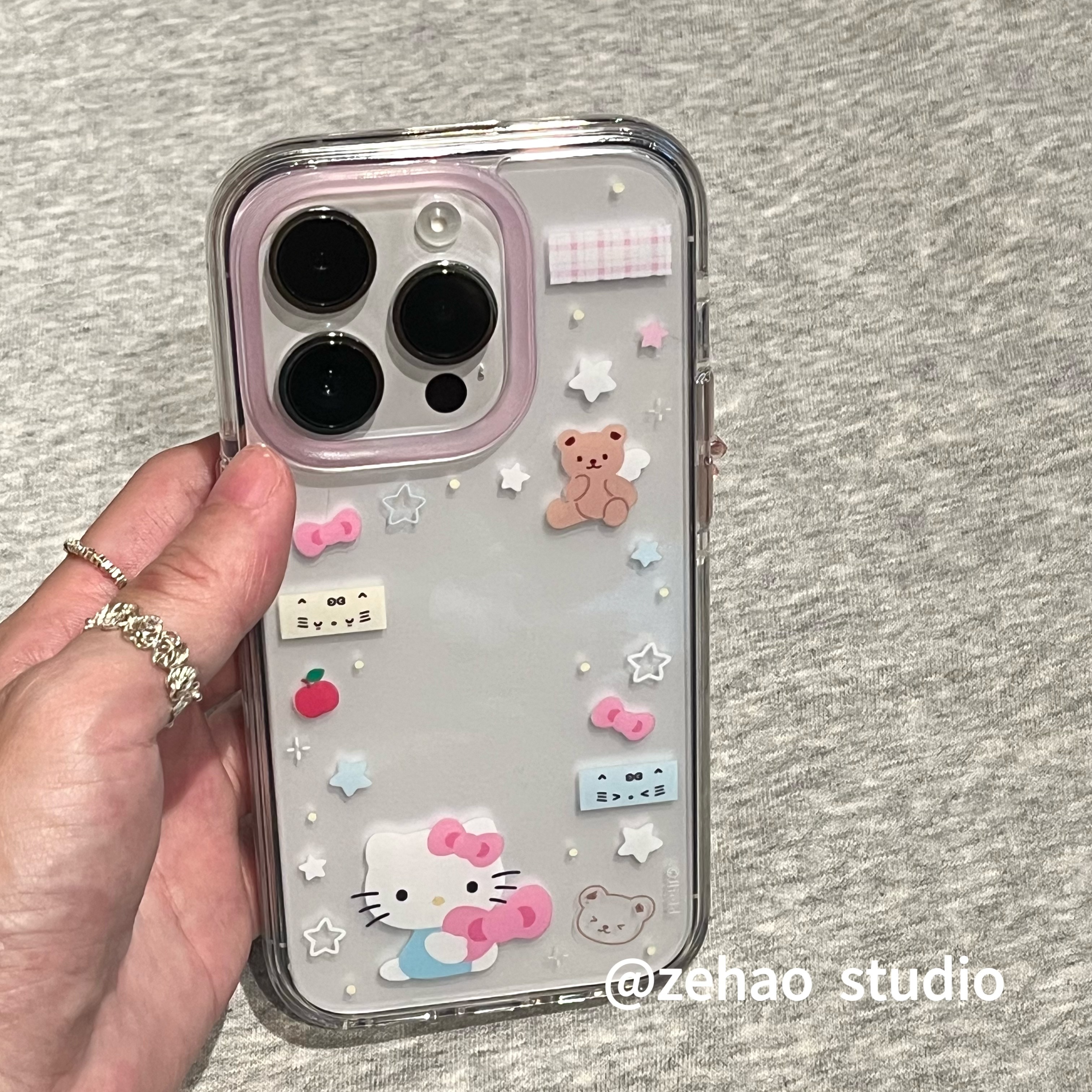 ZEHAO*ins可爱透明y2k硅胶kitty双层印花韩系1适用iphone16promax苹果16pro手机壳苹果16/13软15Promax保护套