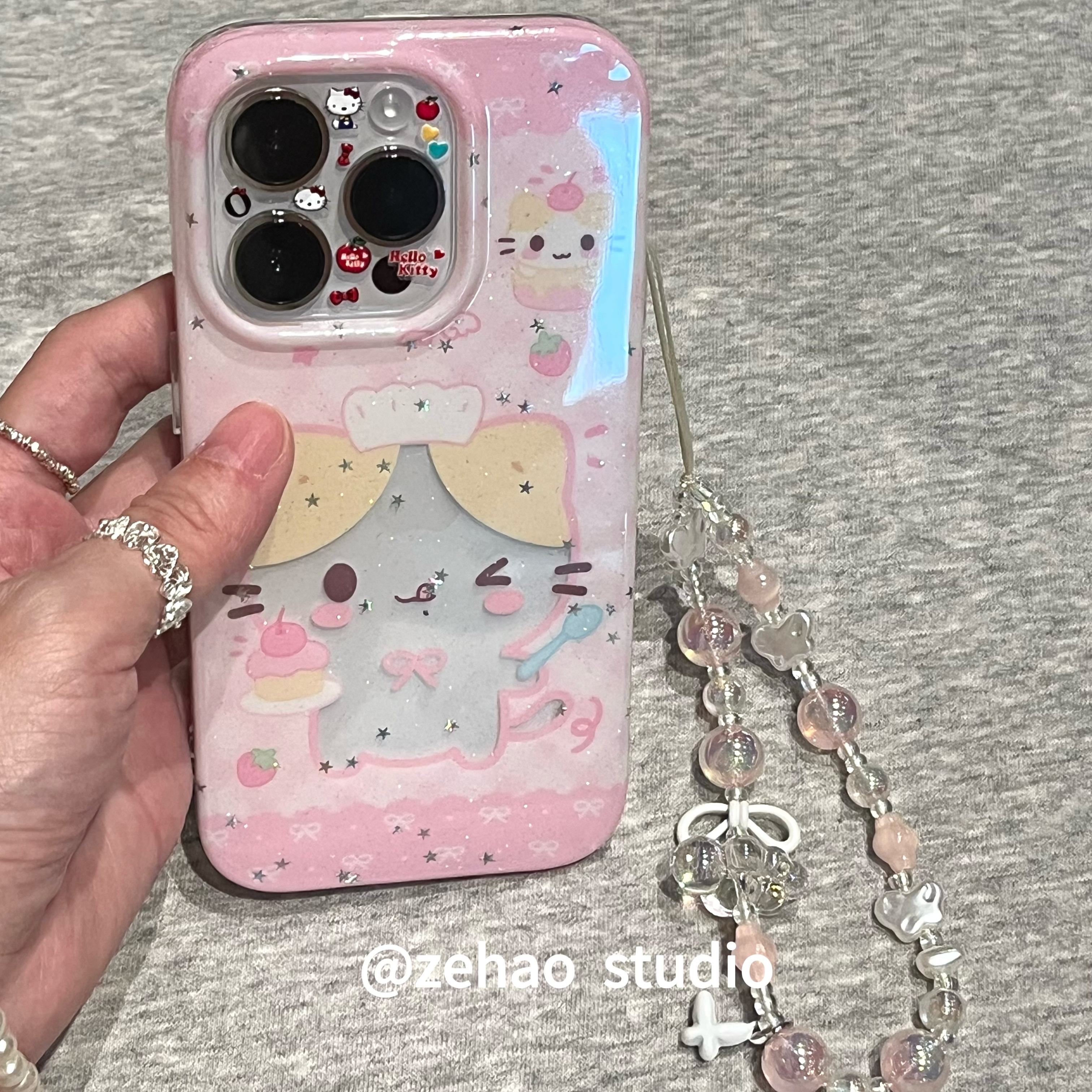 ZEHAO*ins细闪少女心小黄猫双层印花韩系14适用iphone16promax苹果16pro手机壳苹果16/13软15Promax保护套1女