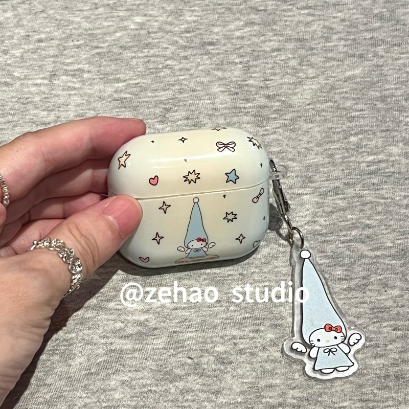 ins清新长帽子蓝色kitty耳机翻盖Airpods pro耳机套2苹果3代蓝牙无线保护套Airpods1/2代新款4代创意少女防摔