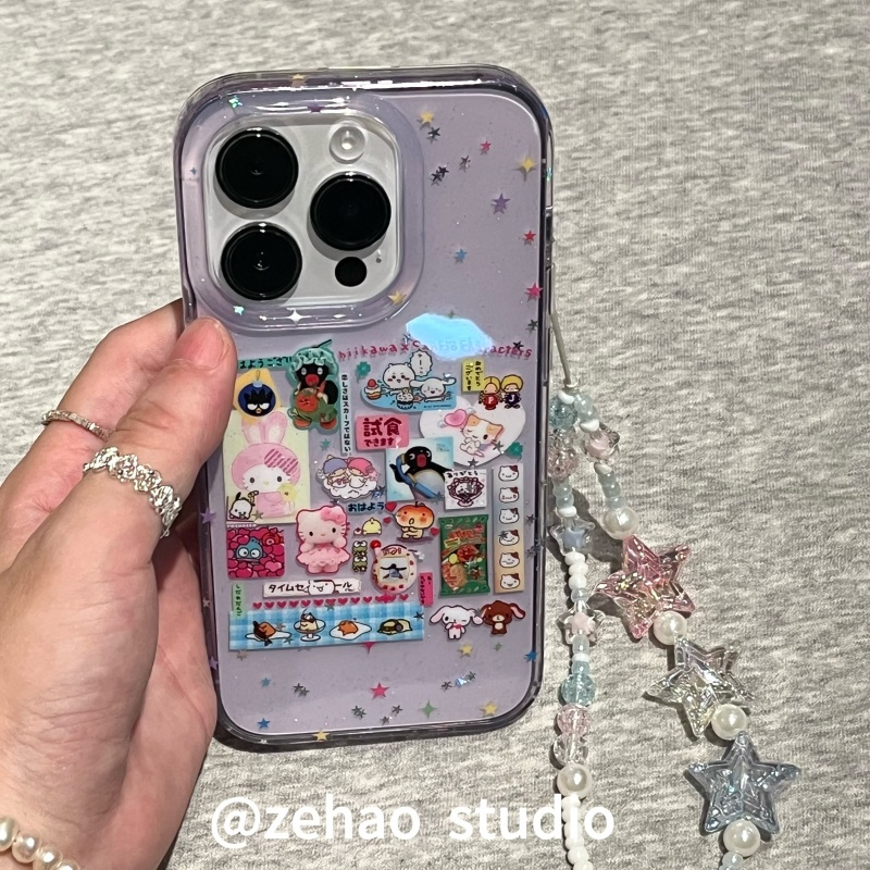 ZEHAO*ins半透紫萌物合集双层印花韩系14适用iphone16promax苹果16pro手机壳苹果16/13软15Promax保护套1女新