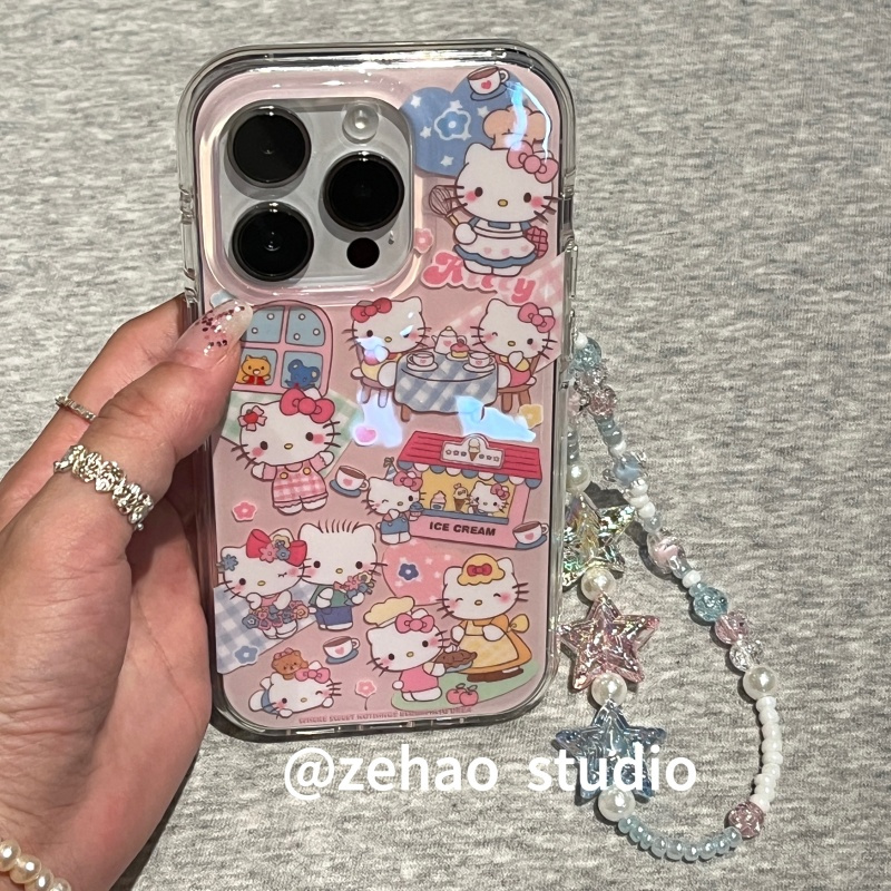 ZEHAO*ins少女心雪糕屋粉红猫咪双层印花韩系14适用iphone16promax苹果16pro手机壳苹果16/15Promax保护套1女