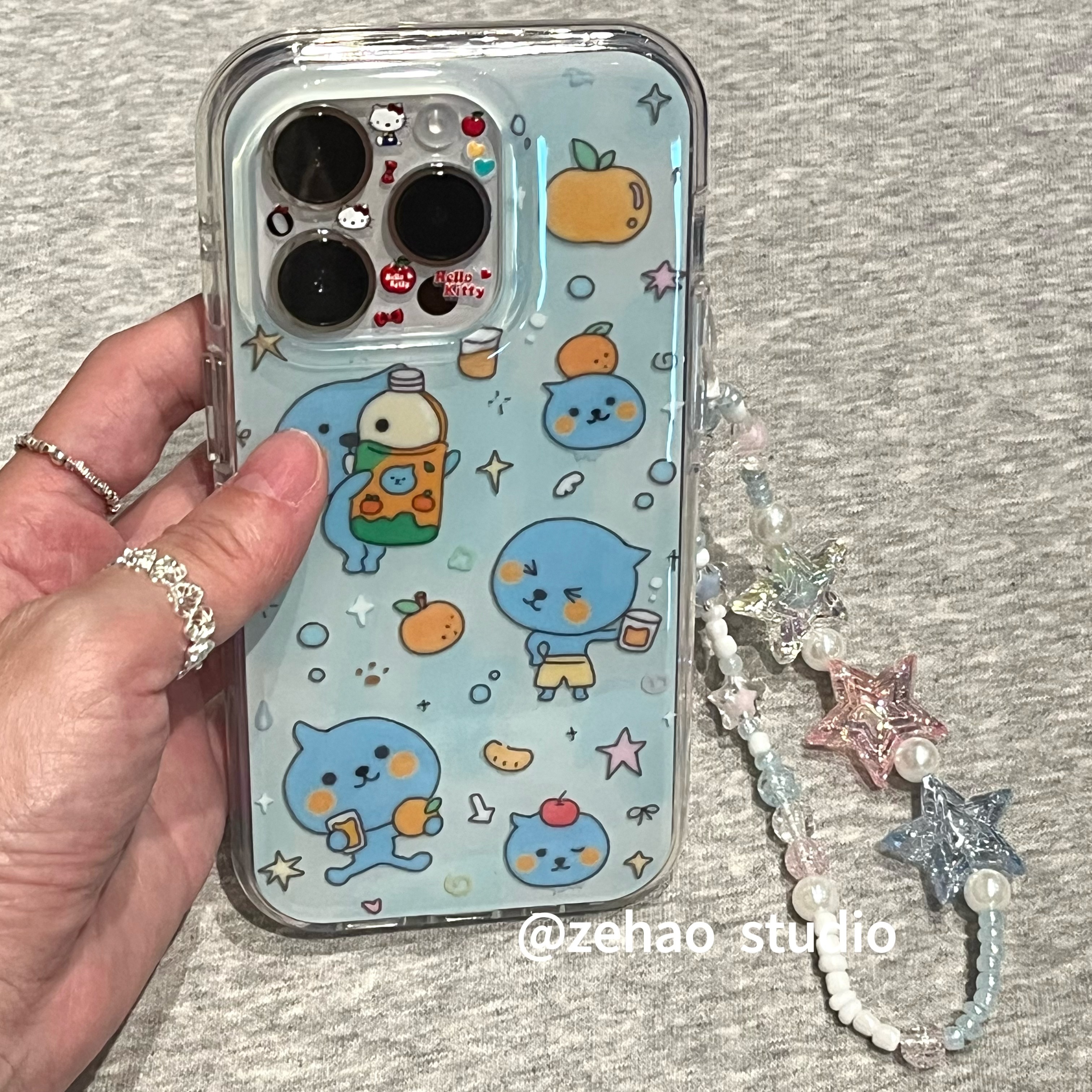 ZEHAO*ins夏日举着橙汁的酷儿双层印花韩系14适用iphone16promax苹果16pro手机壳苹果16/13软15Promax保护套1