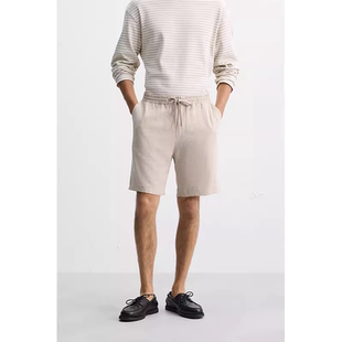 寬松亞麻及粘纖混紡休閑短褲 2025夏季 新品 男裝 104 1437402