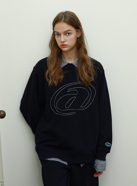 NEATO逆光女装2023秋冬新品 中性宽松全棉银色线刺绣卫衣外套百搭