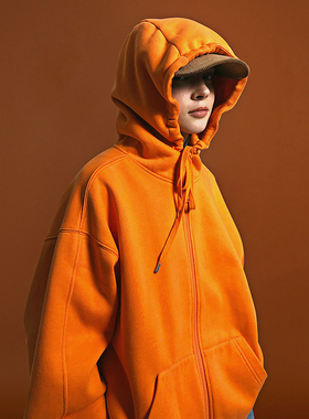 NEATO逆光女装秋季新品 美式复古加绒宽松连帽衫卫衣拉链开衫外套