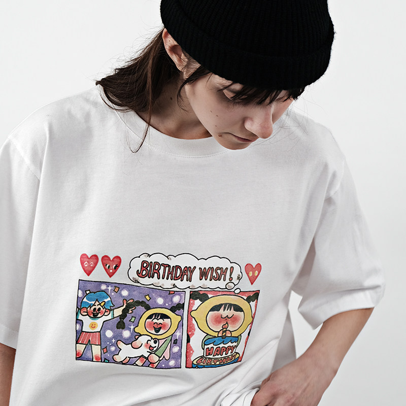 neato逆光女装 限定新品 奥莉蛙ip生日快乐联名款日系昭和印花t恤