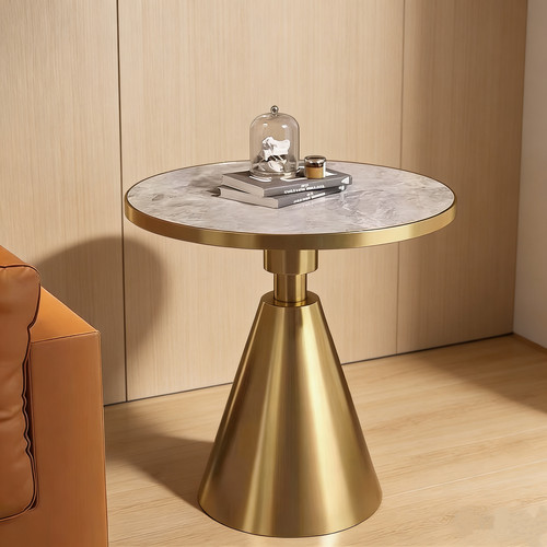 轻奢岩板客厅沙发边几酒店圆桌