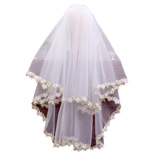 新款新娘超蓬头纱金线刺绣水溶蕾丝花边头饰摄影造型旅拍领证订婚