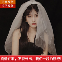 Bride's Korean Short double-layer headdress female net red Photo Props parent-child portrait headdress super xiansen white sand