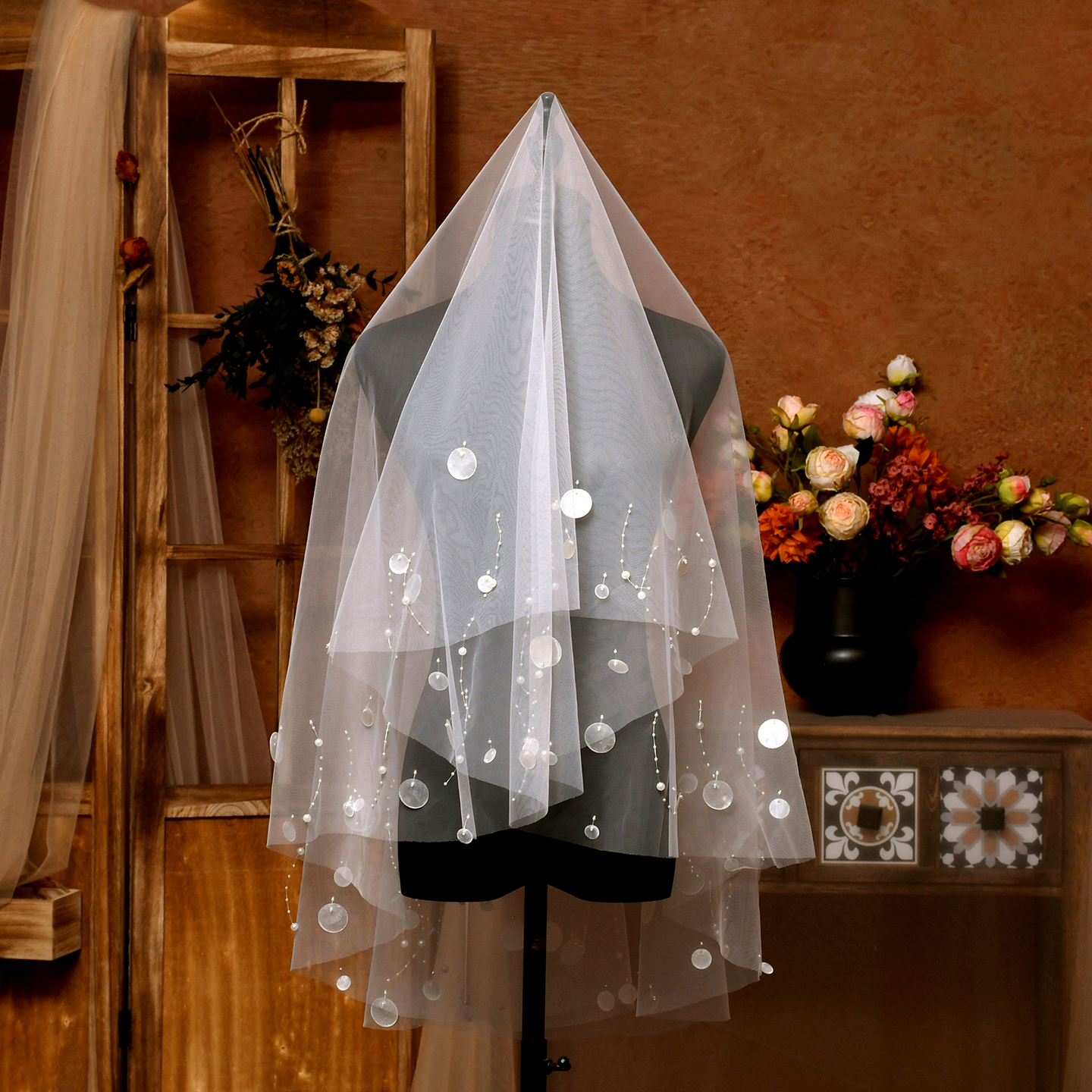 沫朵薇新娘贝壳母贝仙女头纱