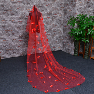 红色长款蝴蝶珍珠素纱一片式新中式长款高级感影楼拍摄半透明秀禾