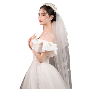 新款法式新娘头饰复古手工蕾丝花朵纱帽婚礼头纱造型配饰发饰