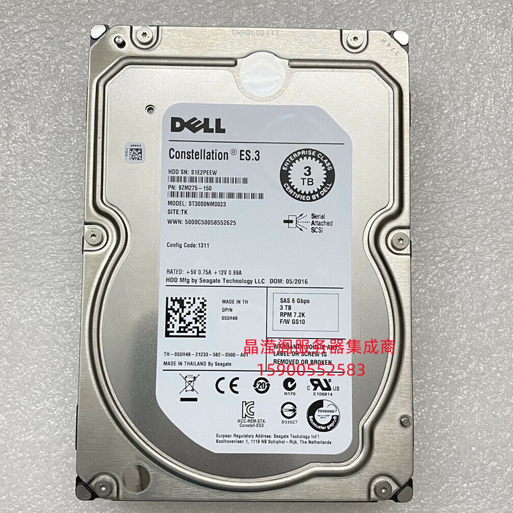 原装 DELL 3T 7.2K 3.5寸 SAS 128M 6Gb ST3000NM0023 服务器硬盘