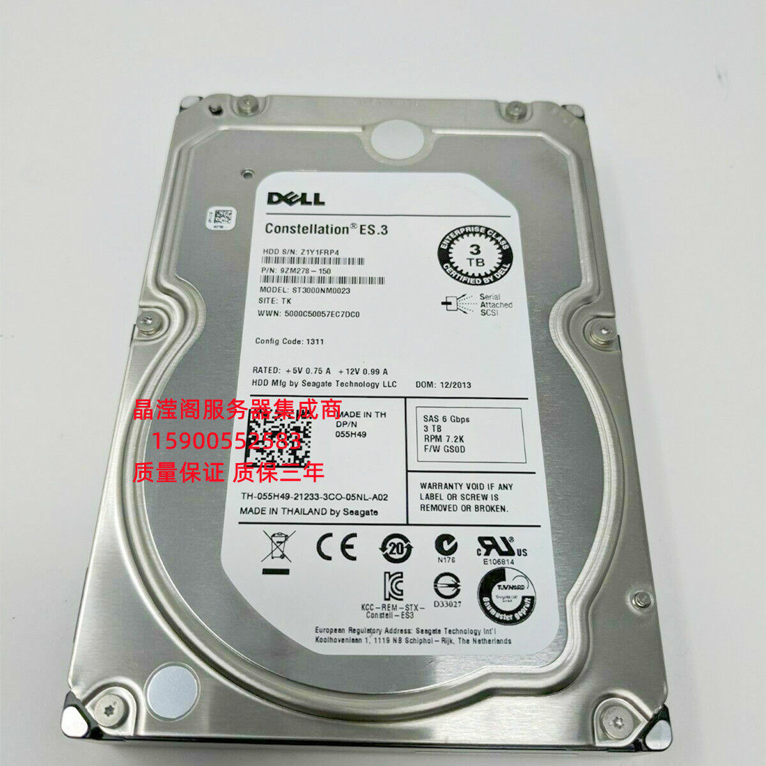 DELL MD3200 MD3220I MD3260 MD3260I 3T 7.2K 3.5 SAS 储存硬盘