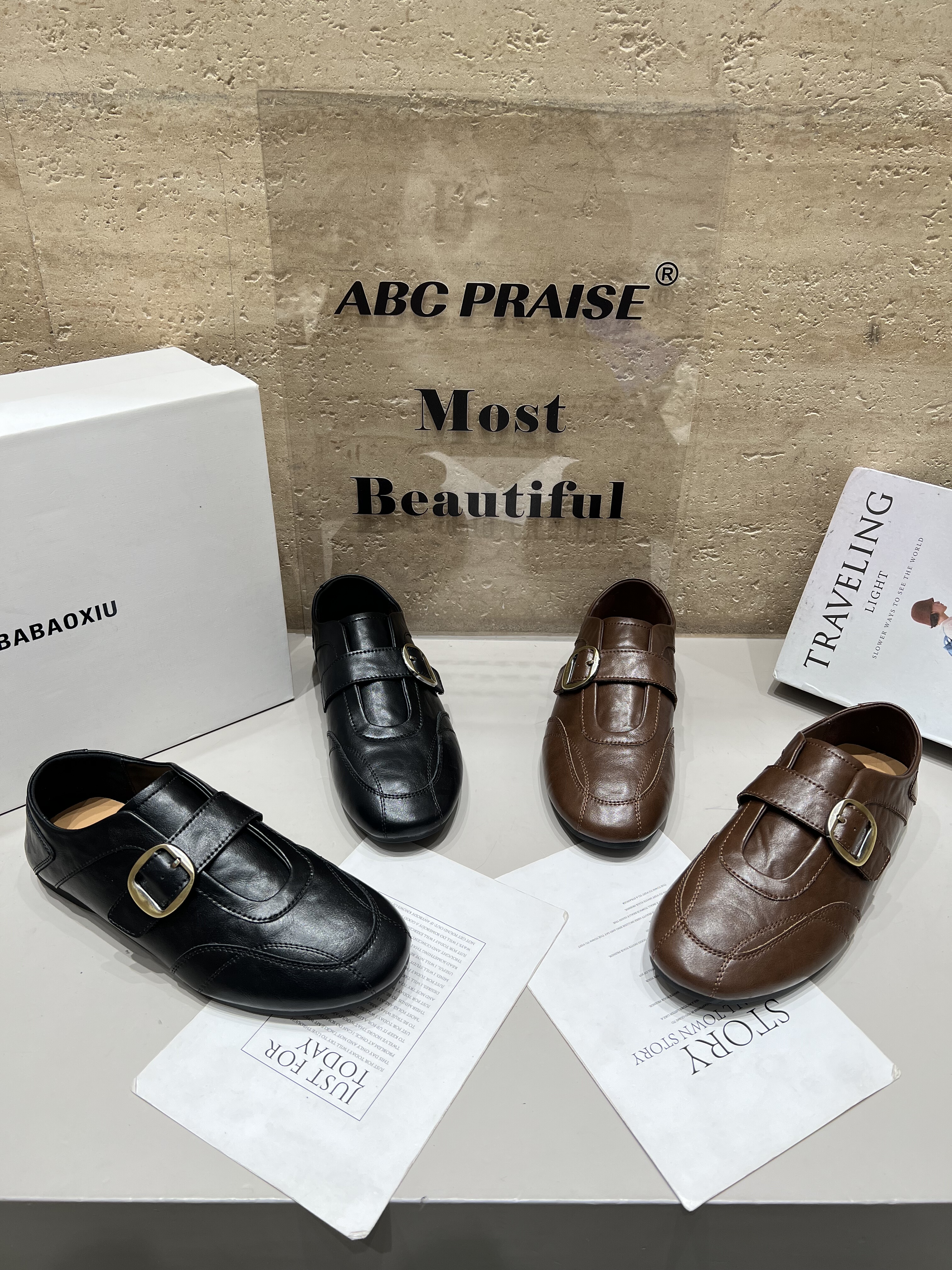 巴宝秀真皮魔术贴平底乐福鞋女2026春季百搭休闲英伦小皮鞋豆豆鞋,女鞋,乐福鞋（豆豆鞋）,淘宝优惠券,粉丝福利购,淘宝优惠卷