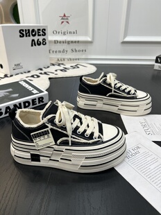 欧货厚底乞丐帆布鞋女鞋2026新款百搭增高休闲板鞋时尚松糕小白鞋