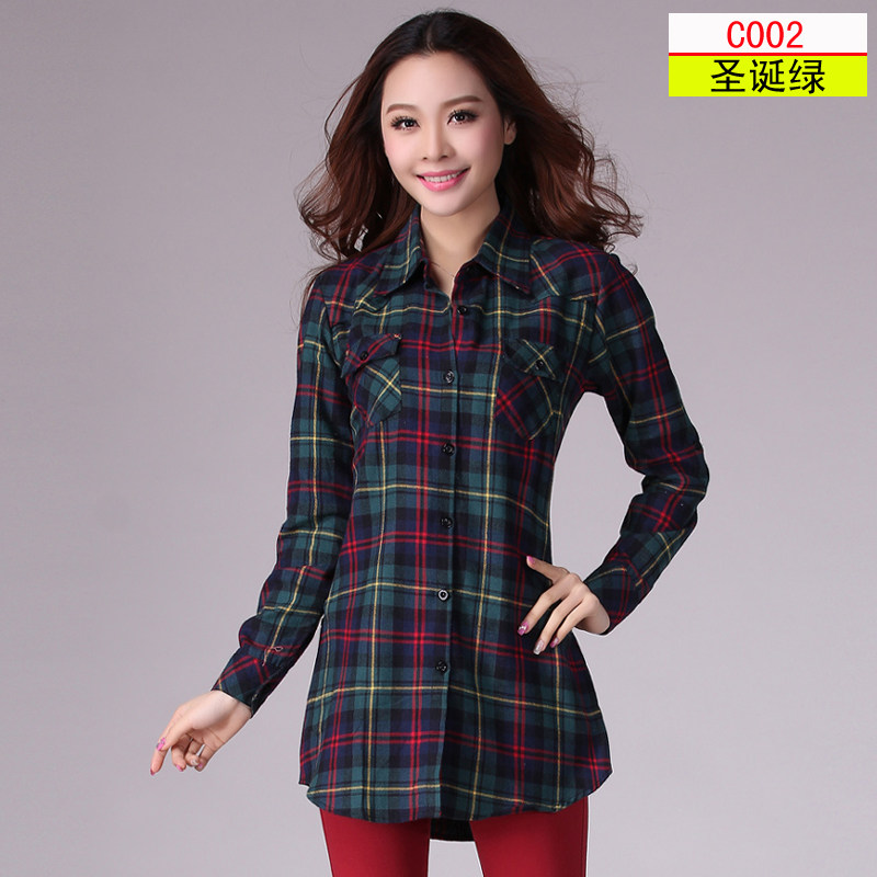 2020 New fall Korean Edition Large Mid length version pure cotton Brushed lattice shirt Self cultivationin the Women's clothing/Boutique , Shirt  category - from Buy2taobao.com to provide professional Taobao agent buy service