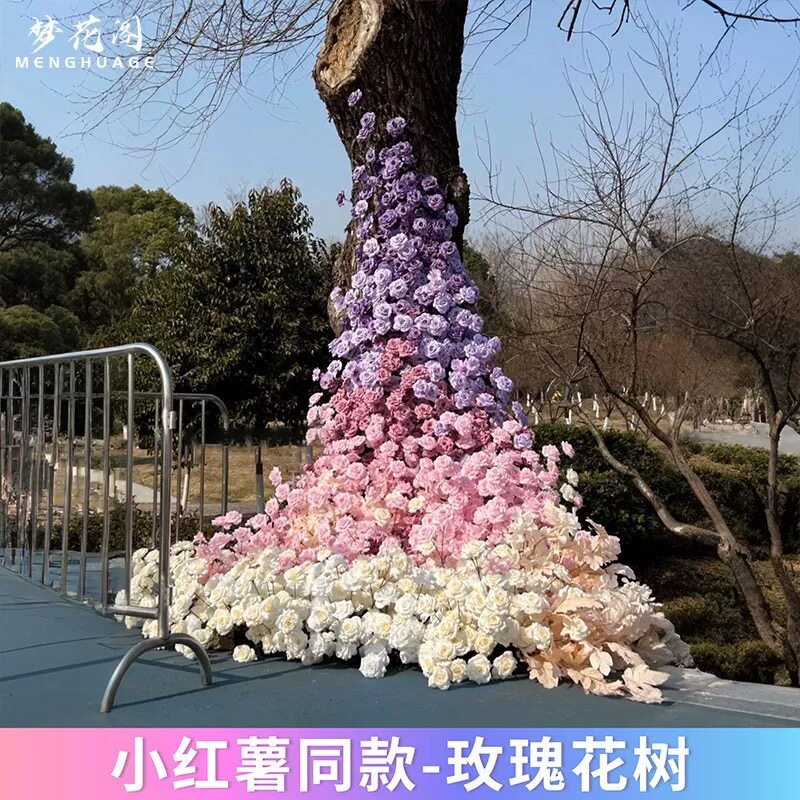 网红多色玫瑰花墙瀑布莫奈花园安哥拉红仿真玫瑰景区拍照打卡装饰