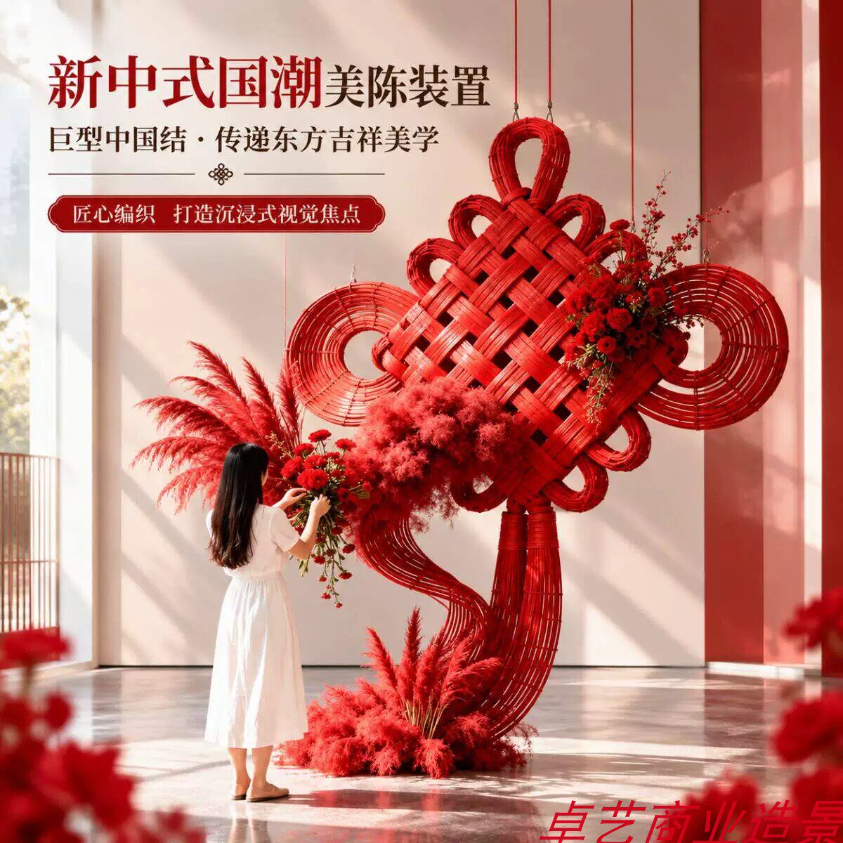 大型藤编竹编中国结美陈摆件