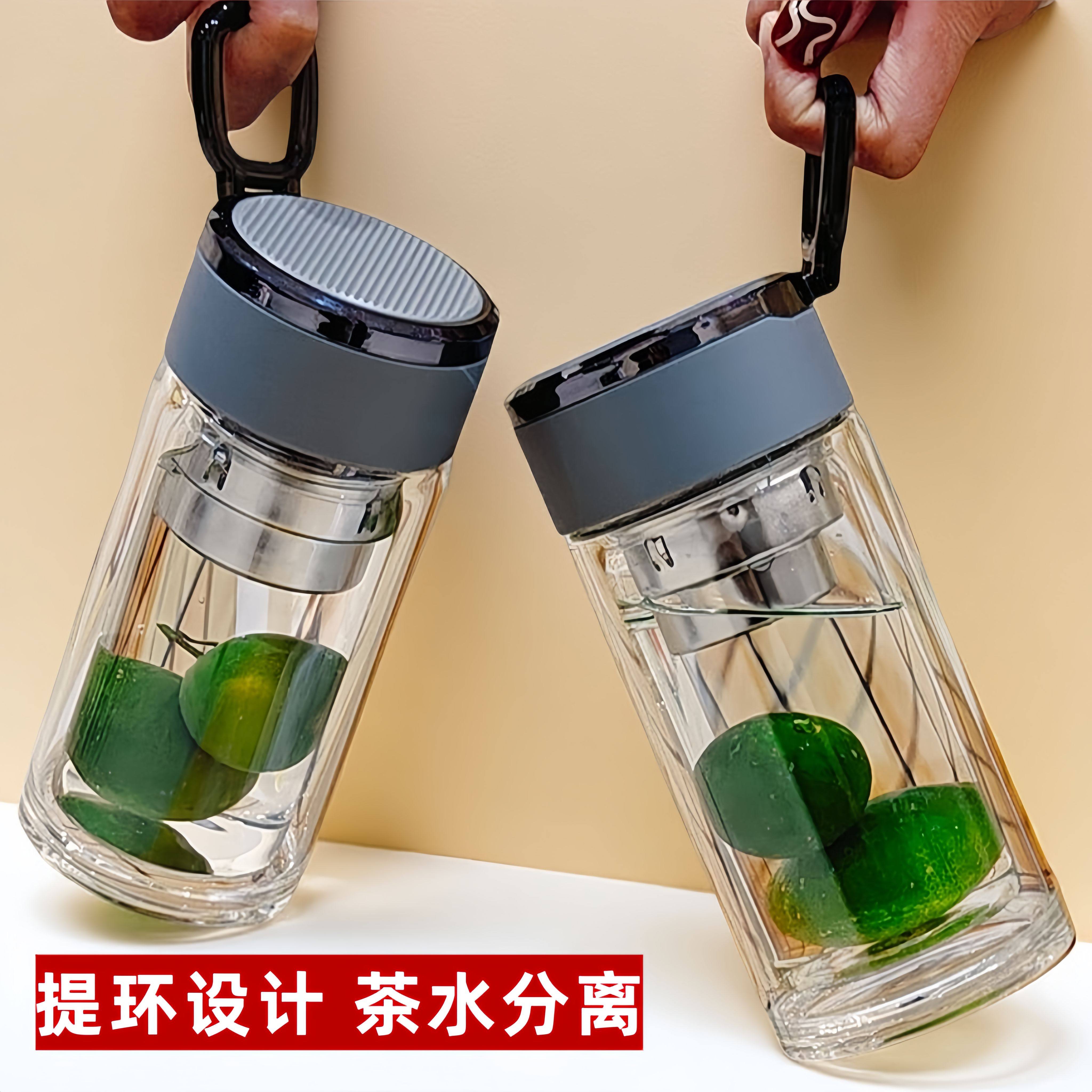 新款硅硼茶杯双层透明内胆玻璃杯保温便携耐高温隔热防摔女士水杯