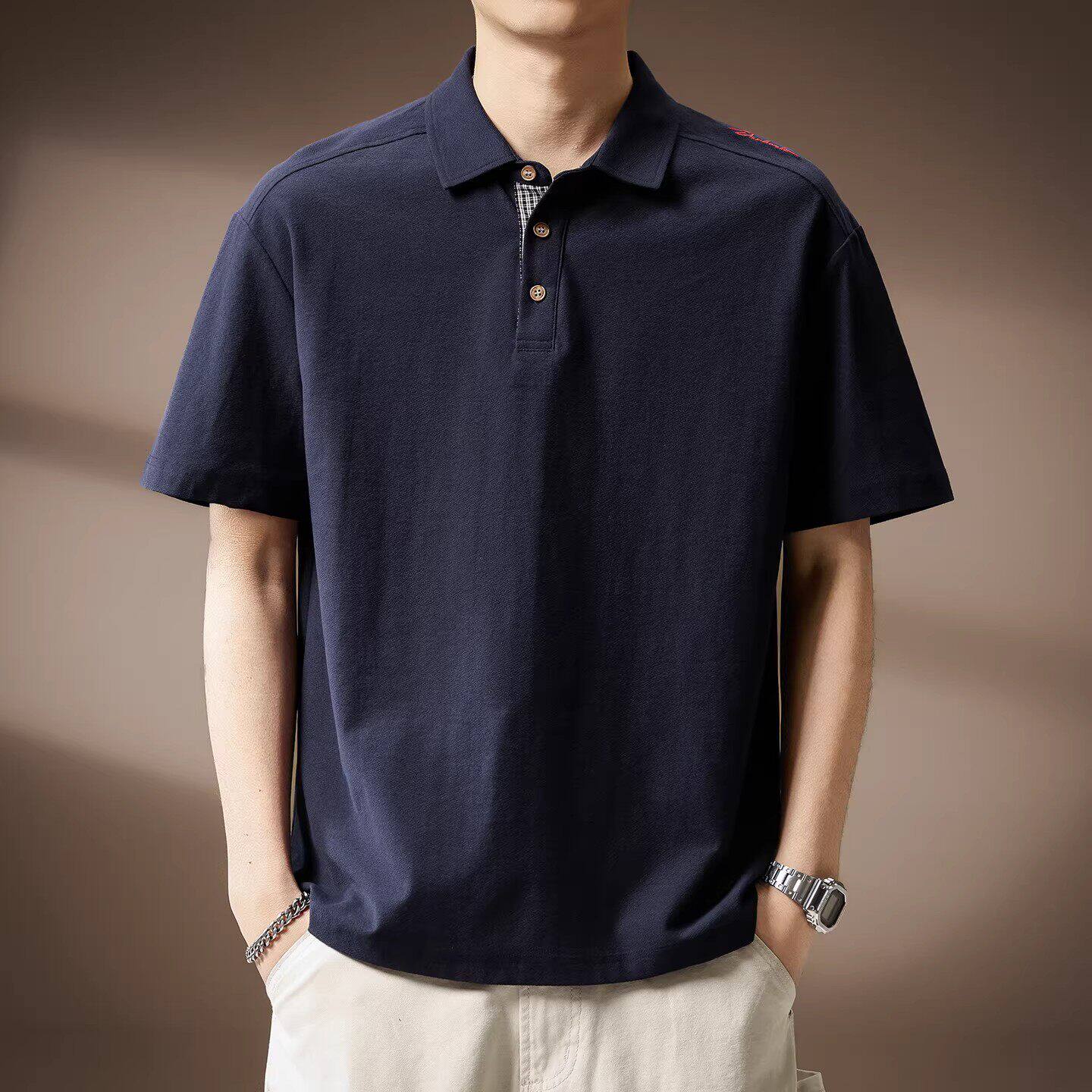 意大利高端商务翻领短袖POLO衫男士夏季薄款纯棉透气百搭休闲T恤