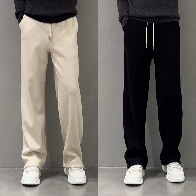 直筒休闲裤男士春秋冬季潮流宽松垂感纯色运动长裤子高街阔腿卫裤