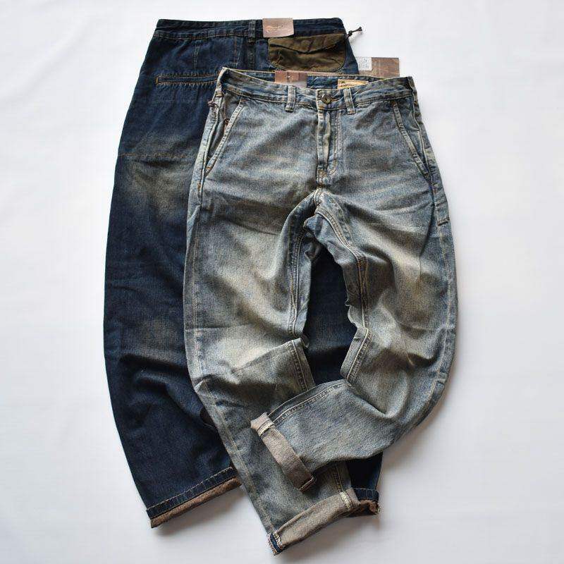 IT ins潮牌牛仔裤男阿美咔叽复古重磅纯棉撞色口袋修身直筒休闲裤