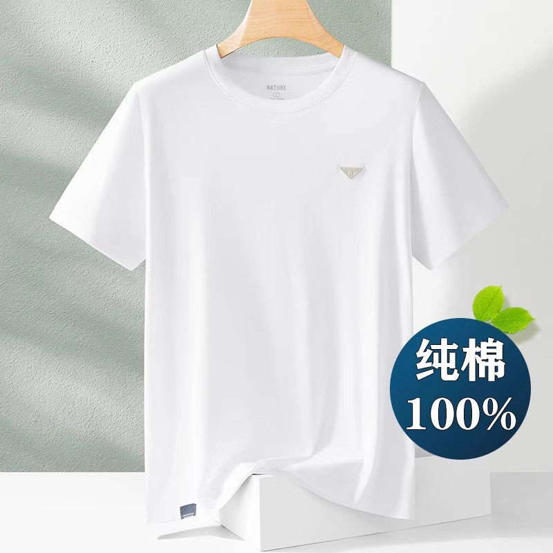 意大利冰感薄款纯棉短袖白色T恤男夏季2026新款宽松休闲运动上衣