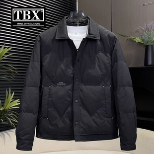 高端衬衫式轻薄羽绒服男士2026新款冬季保暖短款翻领夹克外套男款