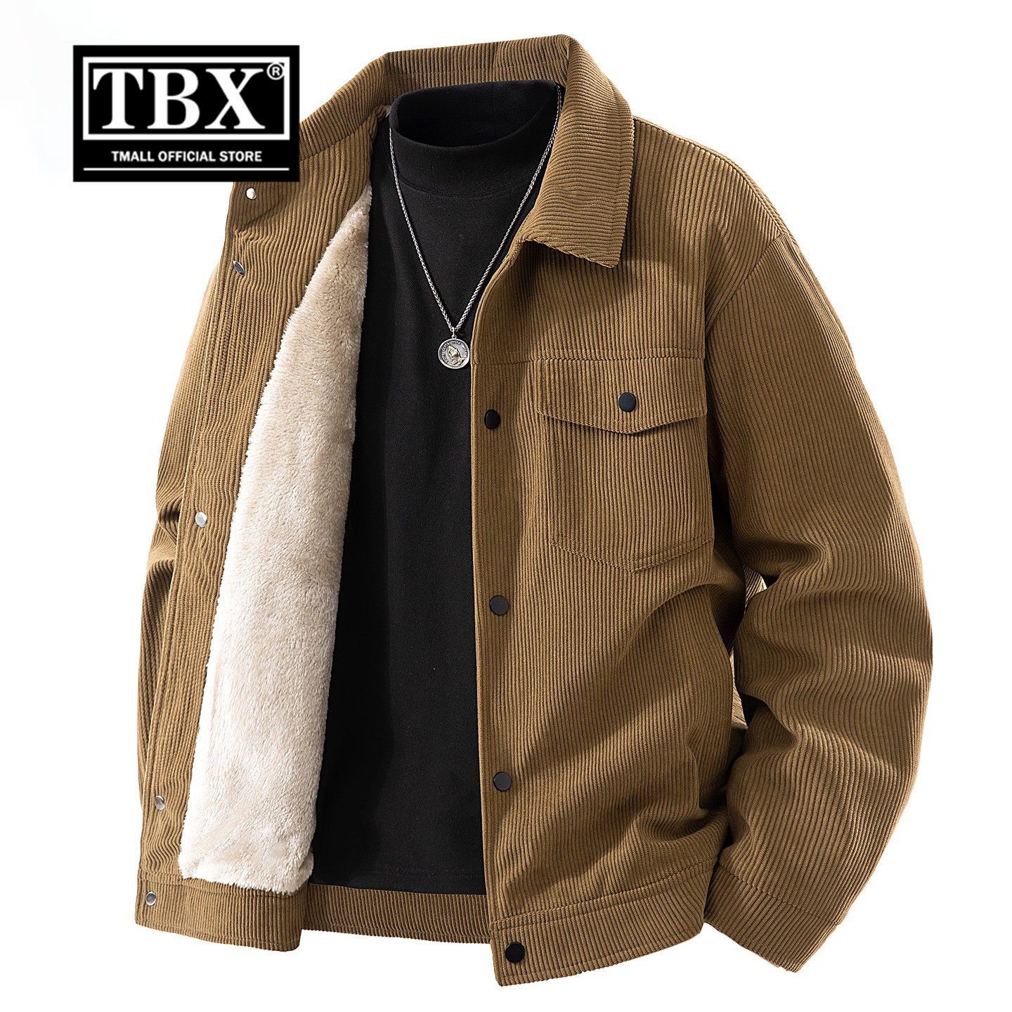 高端灯芯绒外套男士2026新款冬装加厚加绒工装翻领夹克男款秋冬季,男装,夹克,淘宝优惠券,粉丝福利购,淘宝优惠卷
