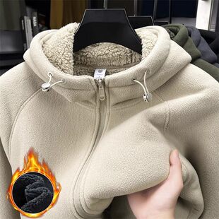 ZIQQO~怕冷就选它！重磅加厚羊羔绒外套男士冬季保暖连帽开衫卫衣