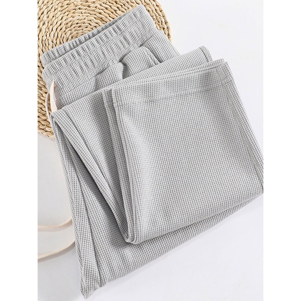 华夫格休闲裤子男士夏季薄款潮牌宽松重磅灰色运动裤百搭直筒卫裤