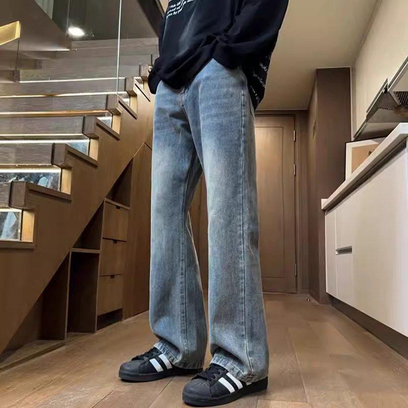 牛仔裤男士春秋冬季新款美式潮牌宽松直筒长裤高街微喇阔腿休闲裤