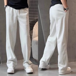 高端休闲裤子男士2026新款冬季加绒加厚男裤阔腿直筒白色卫裤男款