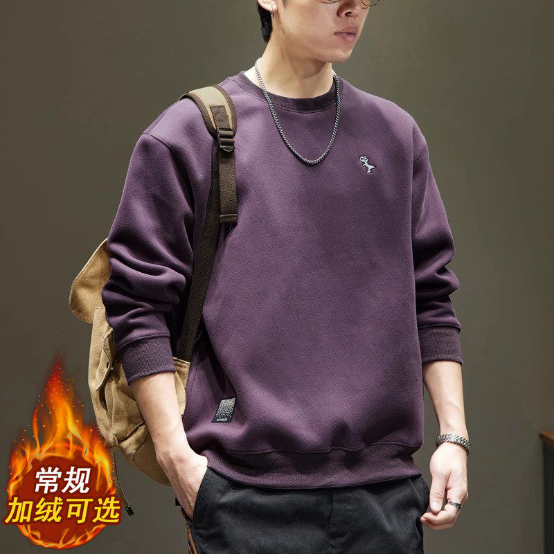 法国高端品牌圆领卫衣男士冬季加绒宽松重磅亲肤休闲打底衫上衣服