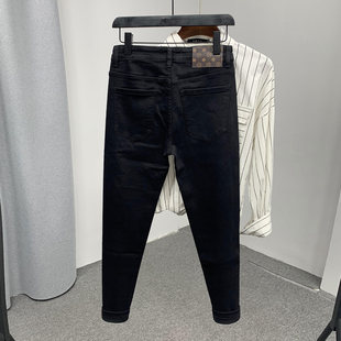 黑色牛仔裤男秋冬季韩版修身小脚加绒休闲裤男士弹力百搭九分裤子