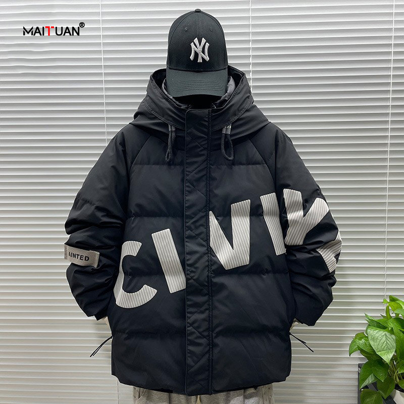 潮牌羽绒服男士冬季2024新款大码连帽加厚保暖棉衣外套男款面包服