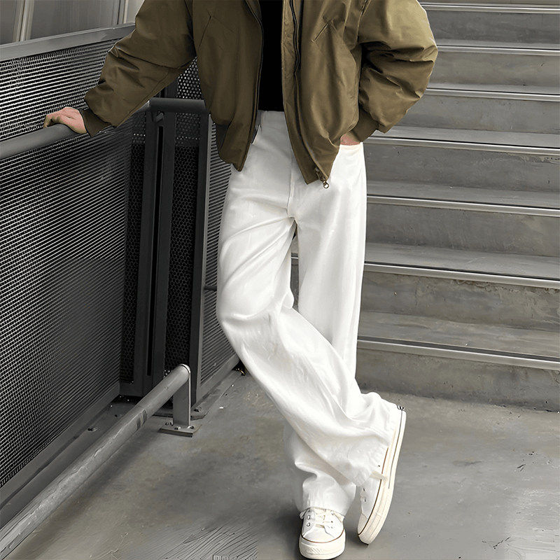 白色牛仔裤男春秋冬季潮牌宽松直筒阔腿裤子痞帅百搭高腰休闲长裤