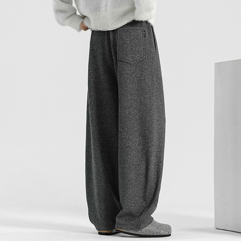 潮牌高端羊毛呢弯刀卫裤男款秋冬几加绒加厚阔腿糯米直筒裤休闲裤,男装,休闲裤,淘宝优惠券,粉丝福利购,淘宝优惠卷