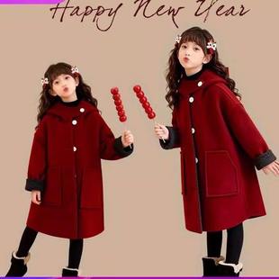 女童双面呢外套中长款2025年新款秋冬洋气时髦中大童韩版毛呢大衣