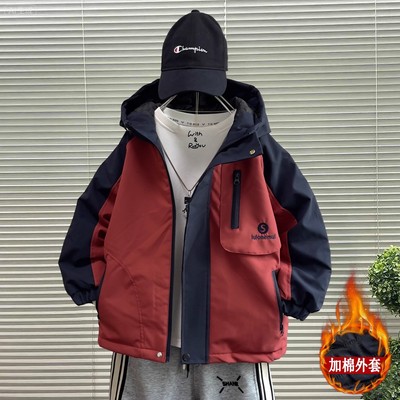 男童夹棉外套2025新款冲锋衣薄棉儿童超好看加厚二棉中大童秋冬款