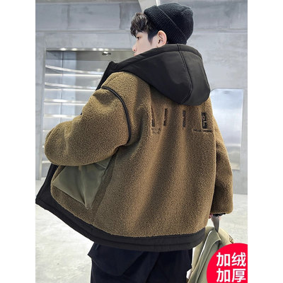 男童外套秋冬款2025新款中大儿童加绒加厚冬装棉服男孩棉衣毛毛衣